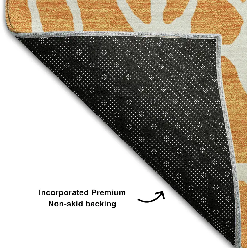Orange And Ivory Geometric Washable Area Rug With UV Protection Photo 6