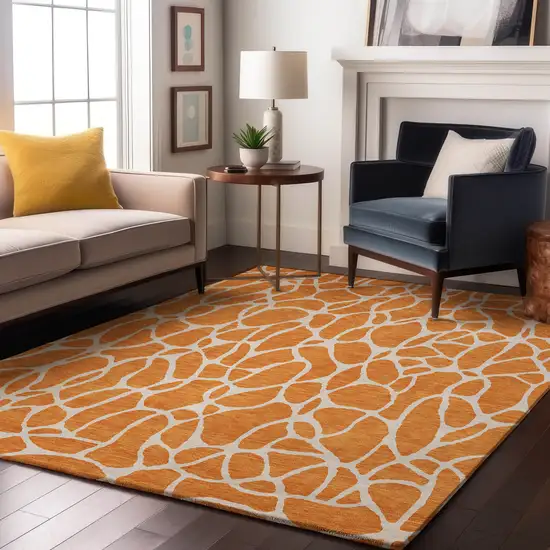 Orange And Ivory Geometric Washable Area Rug With UV Protection Photo 4