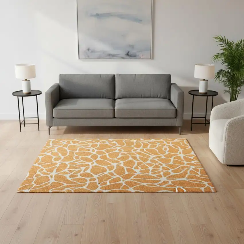 Orange And Ivory Geometric Washable Area Rug With UV Protection Photo 2