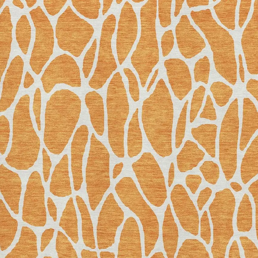 Orange And Ivory Geometric Washable Area Rug With UV Protection Photo 2