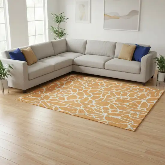 Orange And Ivory Geometric Washable Area Rug With UV Protection Photo 2