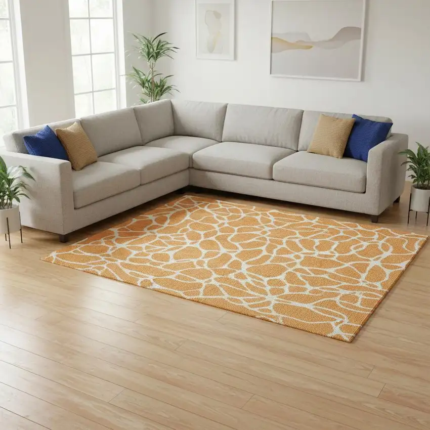 Orange And Ivory Geometric Washable Area Rug With UV Protection Photo 2