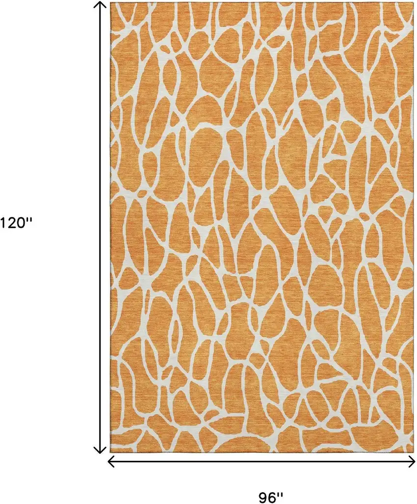 Orange And Ivory Geometric Washable Area Rug With UV Protection Photo 8