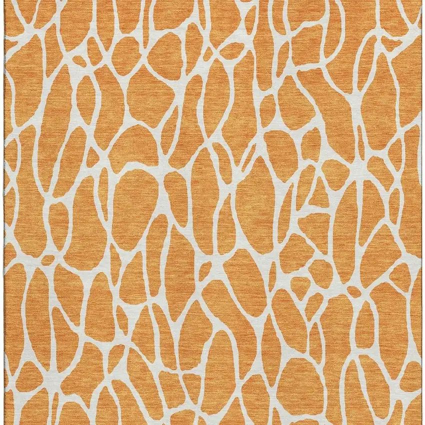 Orange And Ivory Geometric Washable Area Rug With UV Protection Photo 3