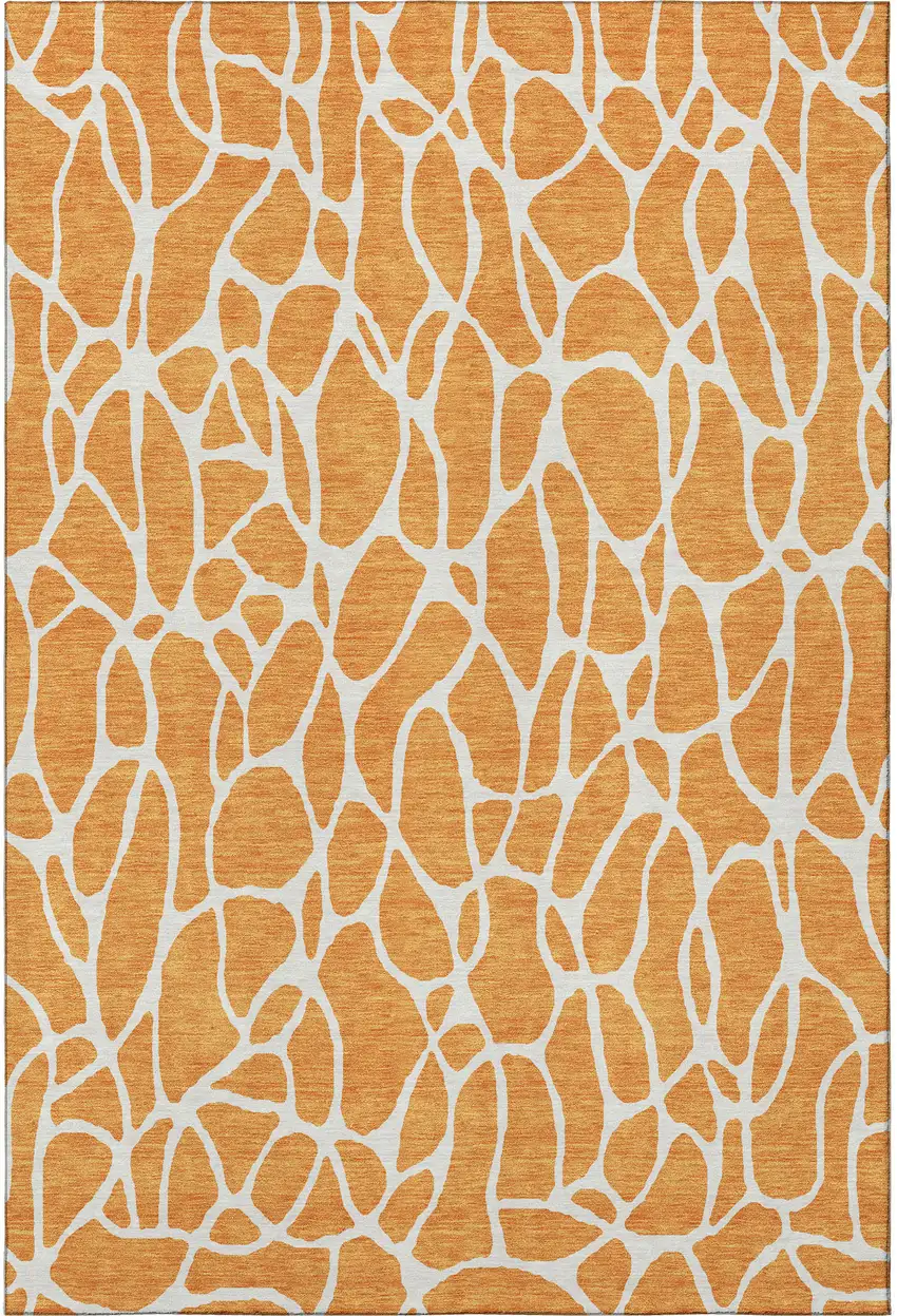 Orange And Ivory Geometric Washable Area Rug With UV Protection Photo 2