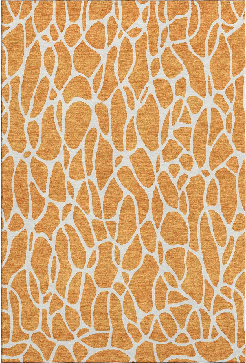 Orange And Ivory Geometric Washable Area Rug With UV Protection Photo 1