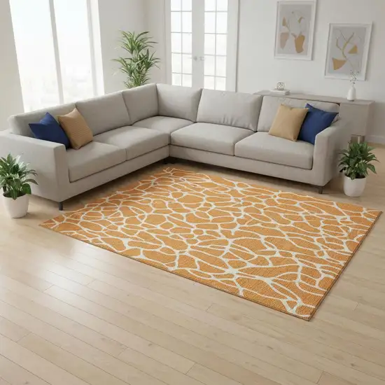 Orange And Ivory Geometric Washable Area Rug With UV Protection Photo 2