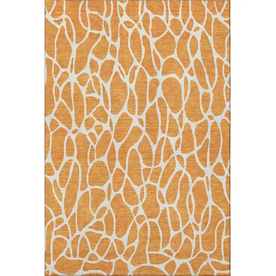 Orange And Ivory Geometric Washable Area Rug With UV Protection Photo 2