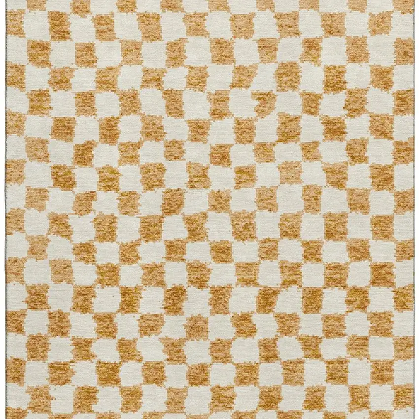 Orange And Ivory Geometric Washable Area Rug With UV Protection Photo 4