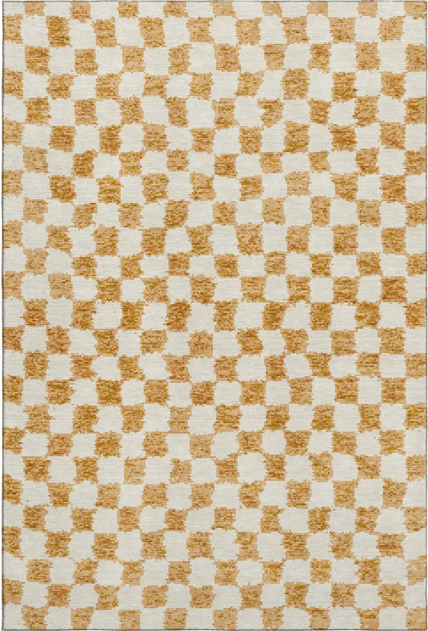 Orange And Ivory Geometric Washable Area Rug With UV Protection Photo 1