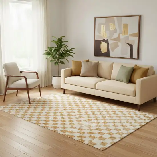 Orange And Ivory Geometric Washable Area Rug With UV Protection Photo 2