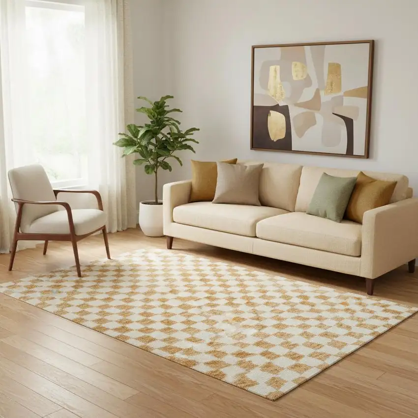 Orange And Ivory Geometric Washable Area Rug With UV Protection Photo 2