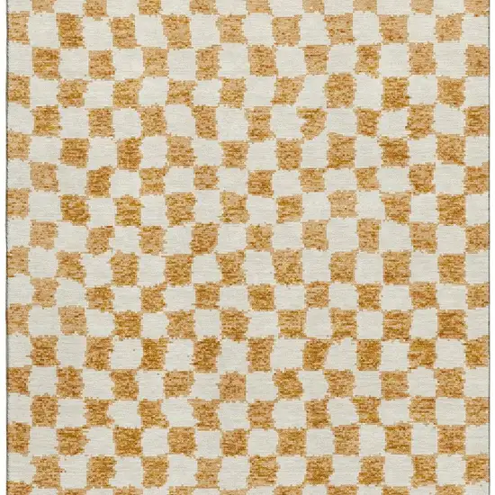 Orange And Ivory Geometric Washable Area Rug With UV Protection Photo 4