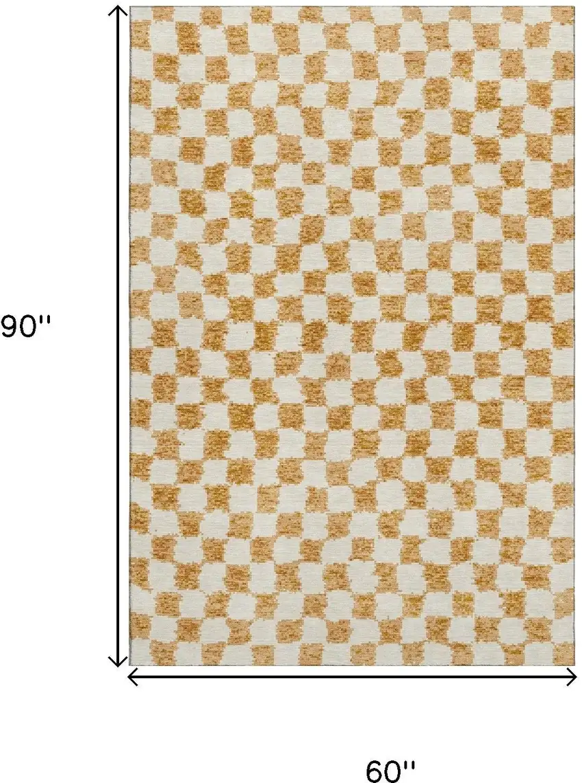 Orange And Ivory Geometric Washable Area Rug With UV Protection Photo 9