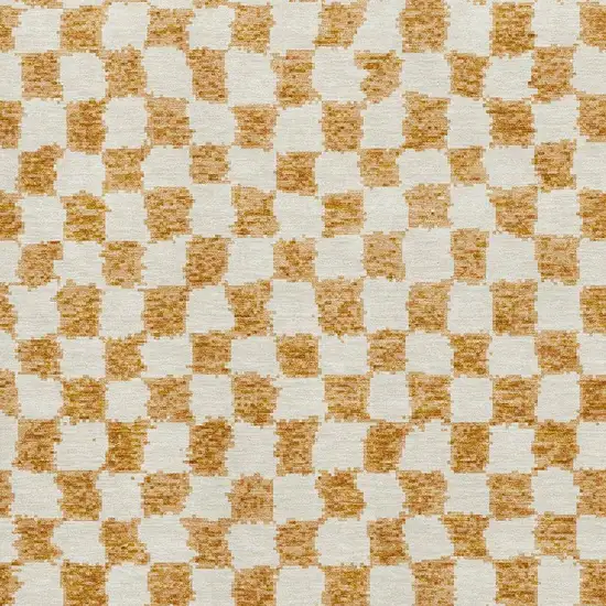 Orange And Ivory Geometric Washable Area Rug With UV Protection Photo 3