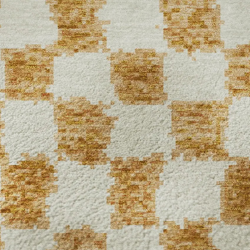 Orange And Ivory Geometric Washable Area Rug With UV Protection Photo 8
