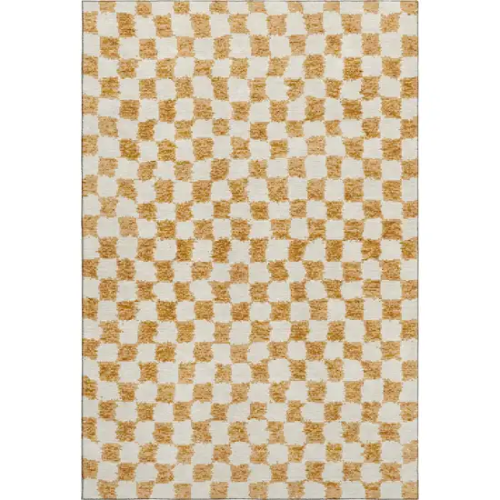 Orange And Ivory Geometric Washable Area Rug With UV Protection Photo 2