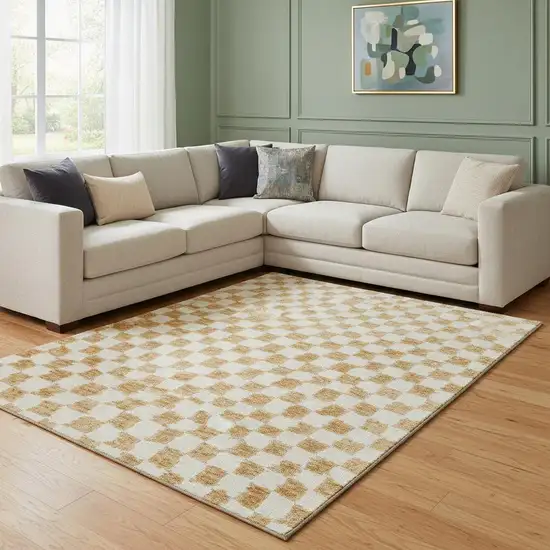 Orange And Ivory Geometric Washable Area Rug With UV Protection Photo 2