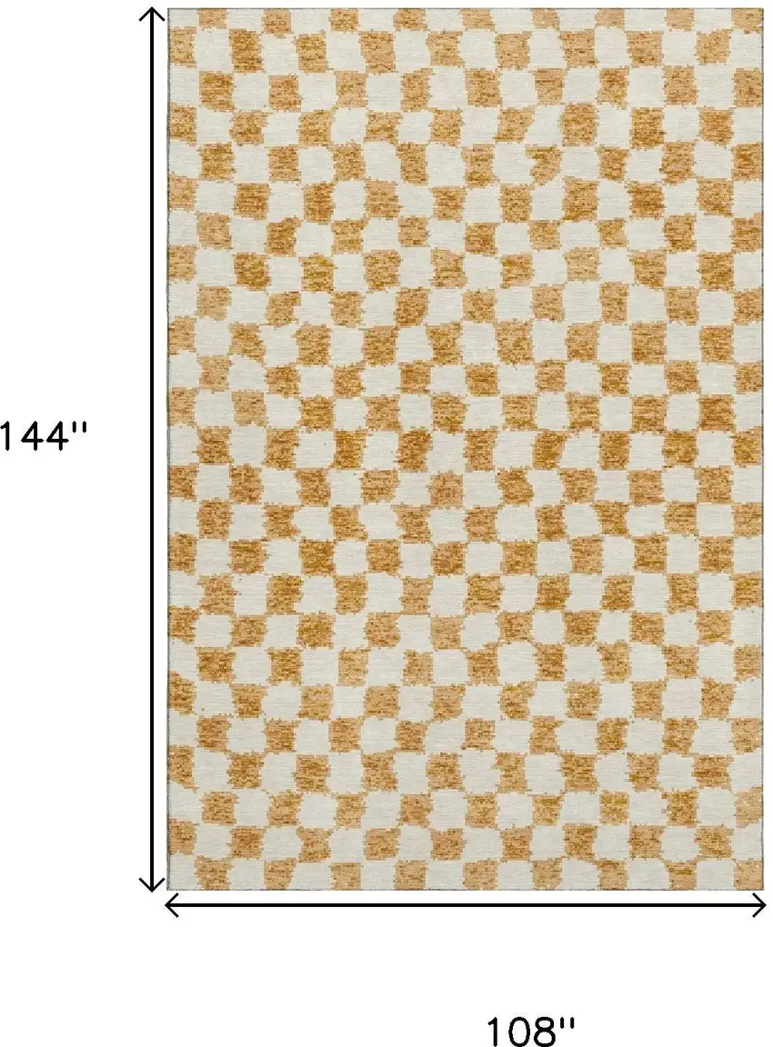 Orange And Ivory Geometric Washable Area Rug With UV Protection Photo 9