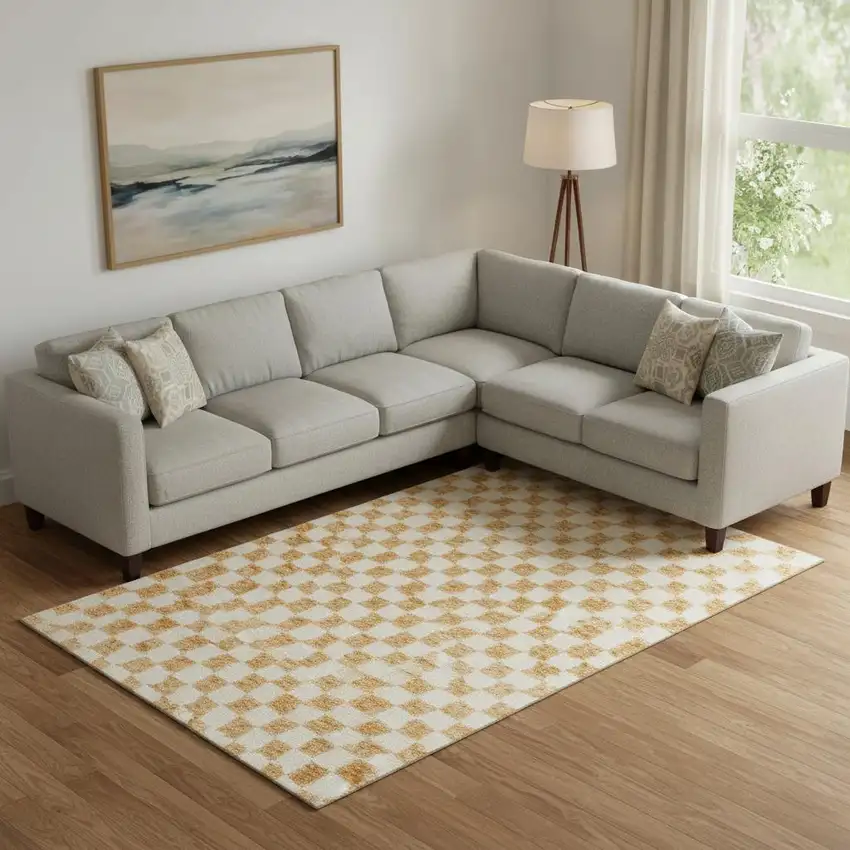 Orange And Ivory Geometric Washable Area Rug With UV Protection Photo 2