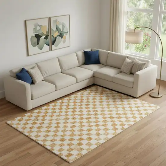 Orange And Ivory Geometric Washable Area Rug With UV Protection Photo 2