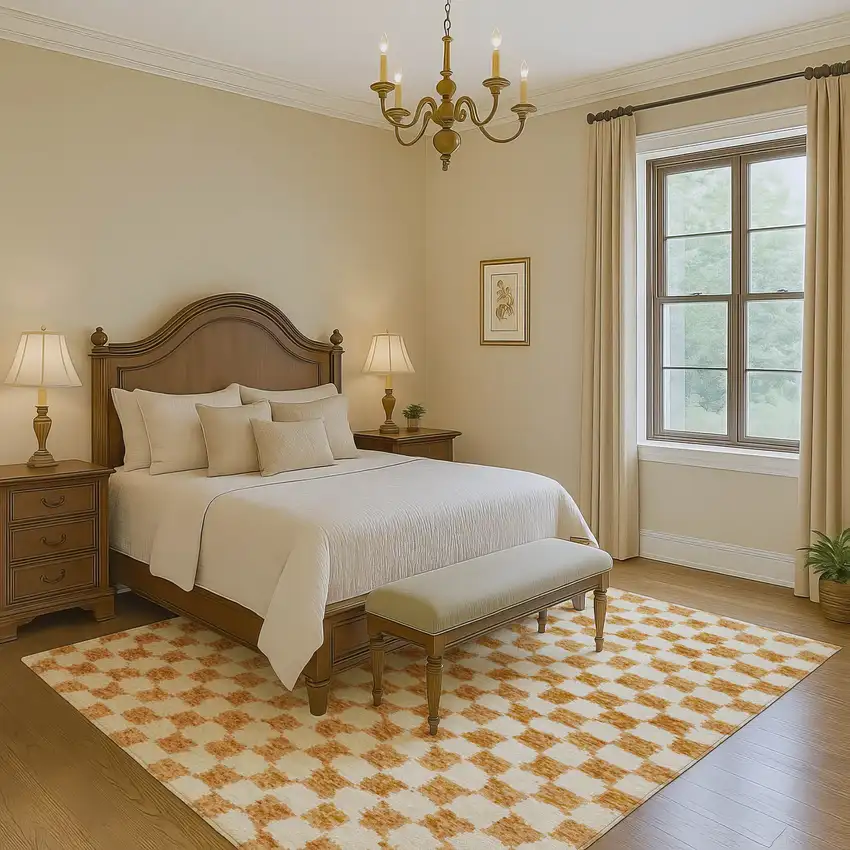 Orange And Ivory Geometric Washable Area Rug With UV Protection Photo 6