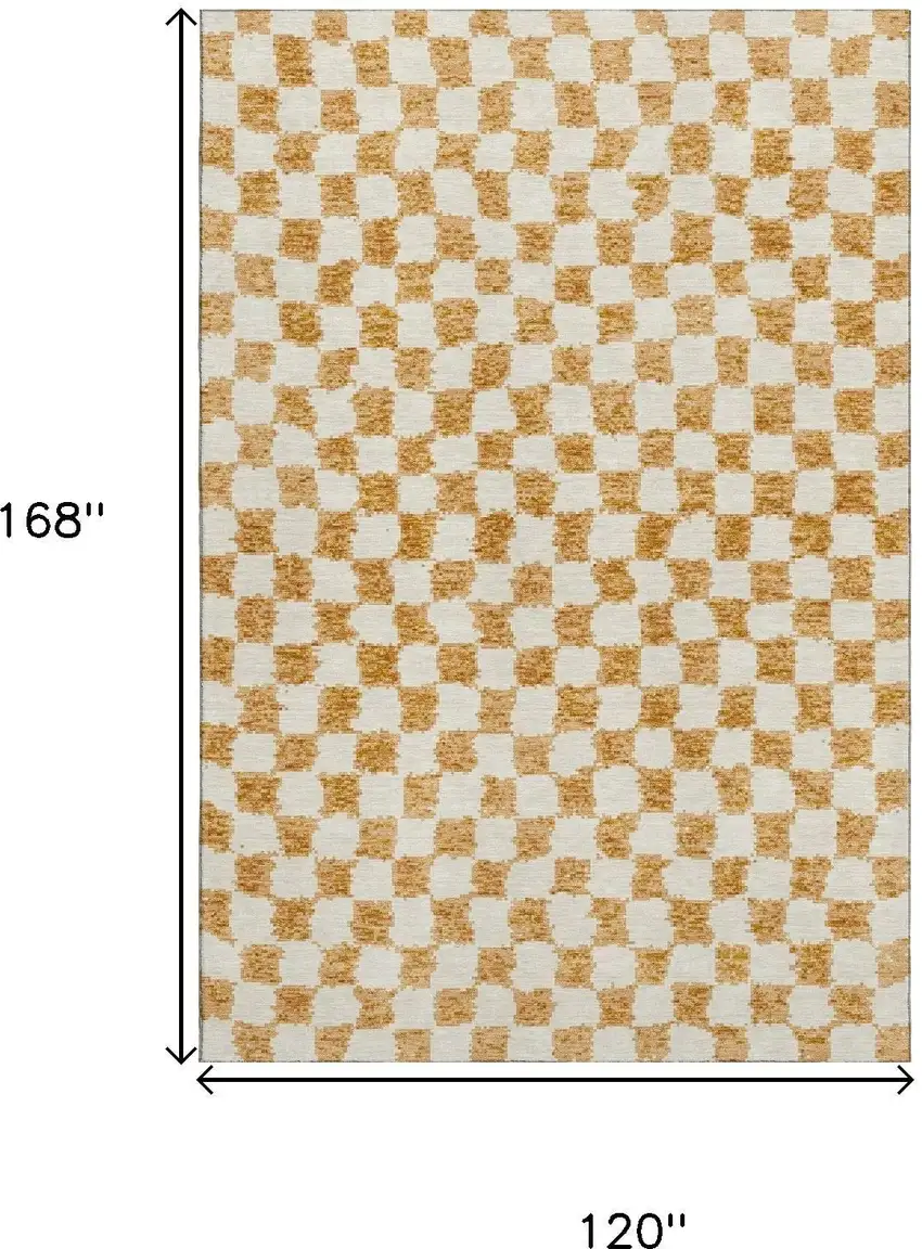 Orange And Ivory Geometric Washable Area Rug With UV Protection Photo 9