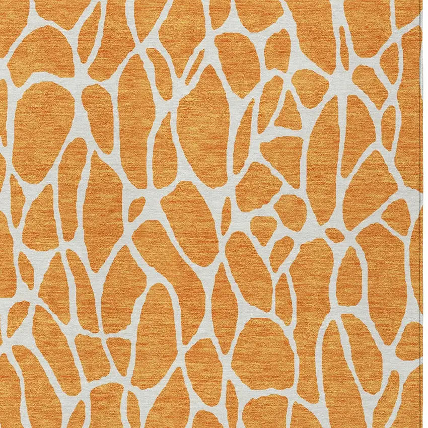 Orange And Ivory Geometric Washable Indoor Outdoor Area Rug Photo 6