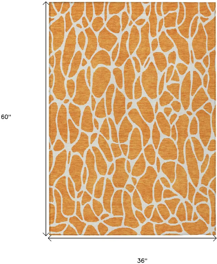 Orange And Ivory Geometric Washable Indoor Outdoor Area Rug Photo 3
