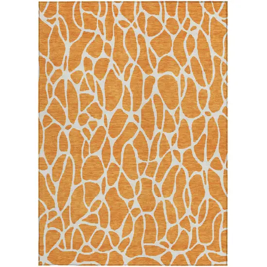 Orange And Ivory Geometric Washable Indoor Outdoor Area Rug Photo 4