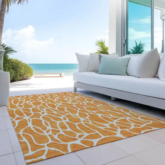 Orange And Ivory Geometric Washable Indoor Outdoor Area Rug Photo 8
