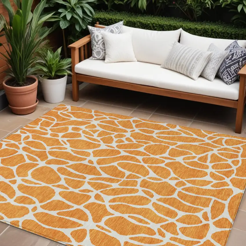 Orange And Ivory Geometric Washable Indoor Outdoor Area Rug Photo 1