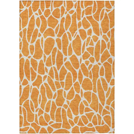 Orange And Ivory Geometric Washable Indoor Outdoor Area Rug Photo 2