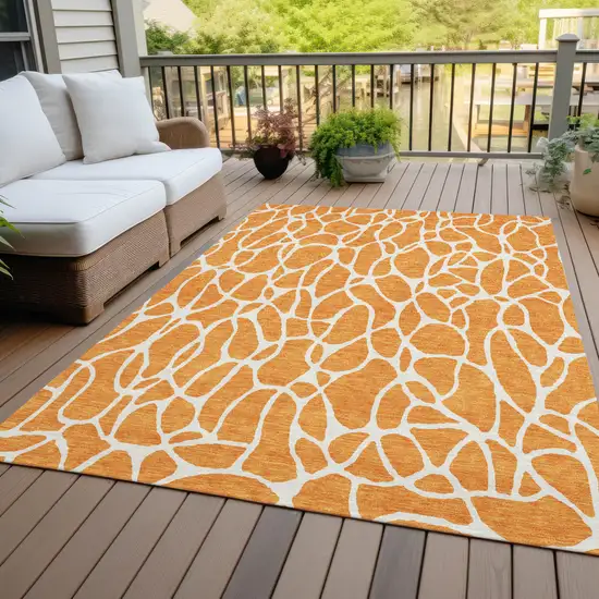 Orange And Ivory Geometric Washable Indoor Outdoor Area Rug Photo 8
