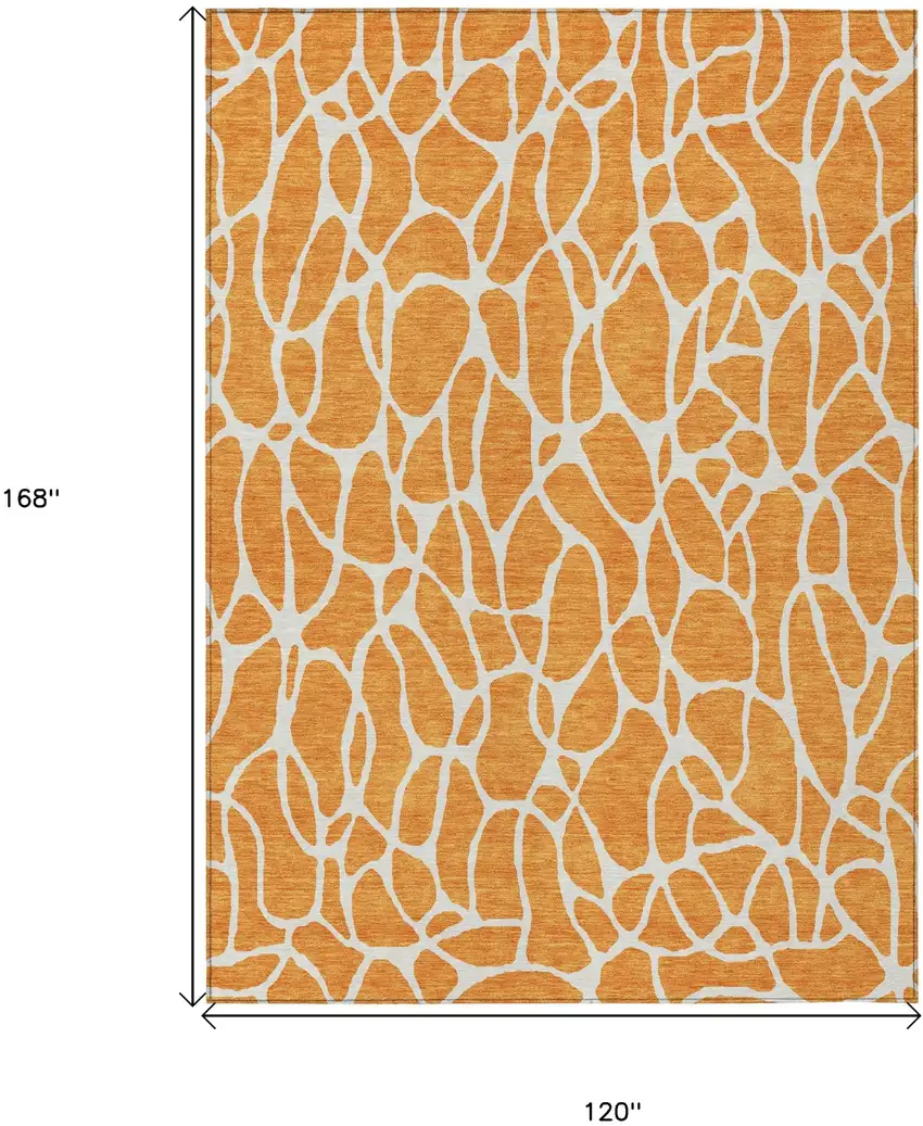 Orange And Ivory Geometric Washable Indoor Outdoor Area Rug Photo 3