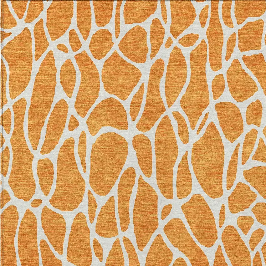 Orange And Ivory Geometric Washable Indoor Outdoor Area Rug Photo 6