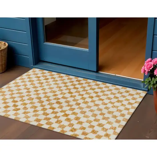 Orange And Ivory Geometric Washable Indoor Outdoor Area Rug Photo 2