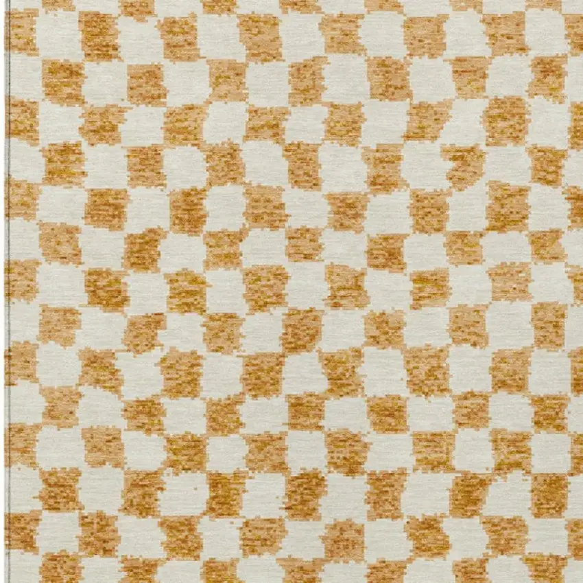 Orange And Ivory Geometric Washable Indoor Outdoor Area Rug Photo 3