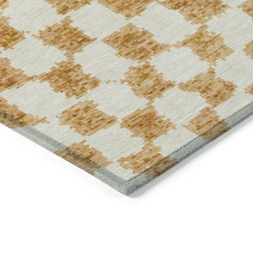 Orange And Ivory Geometric Washable Indoor Outdoor Area Rug Photo 9