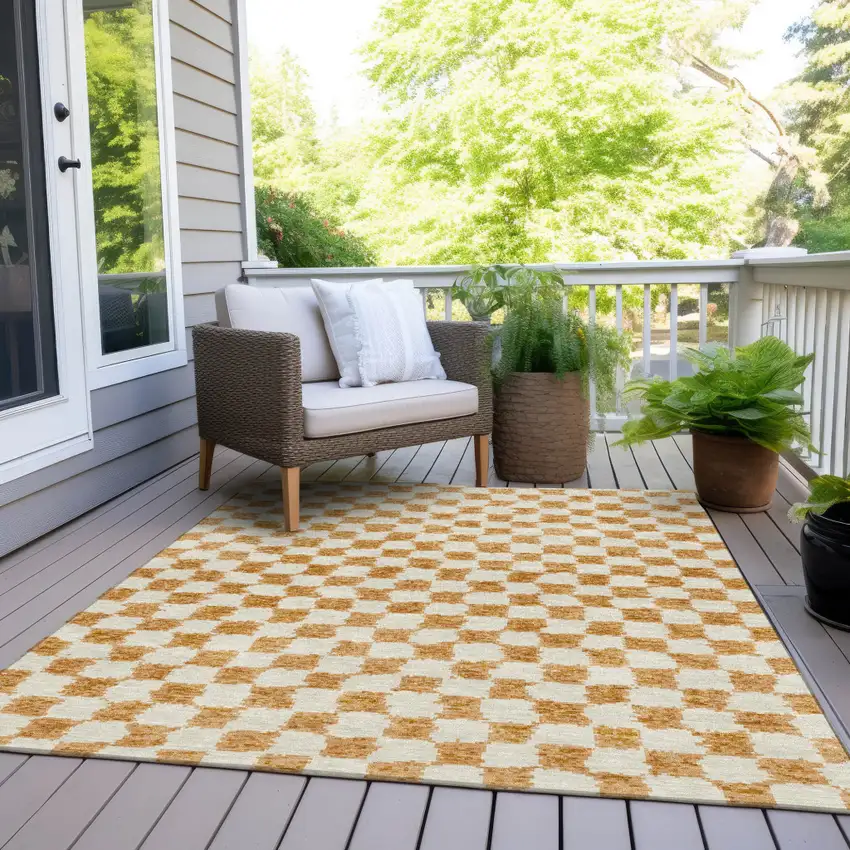 Orange And Ivory Geometric Washable Indoor Outdoor Area Rug Photo 8