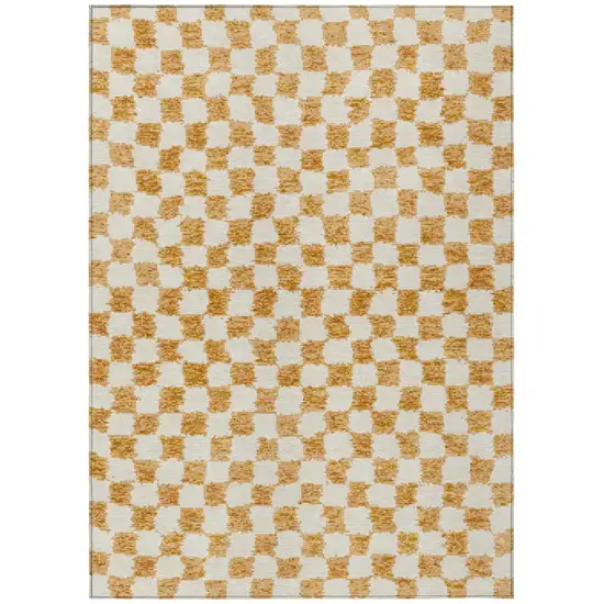 Orange And Ivory Geometric Washable Indoor Outdoor Area Rug Photo 1