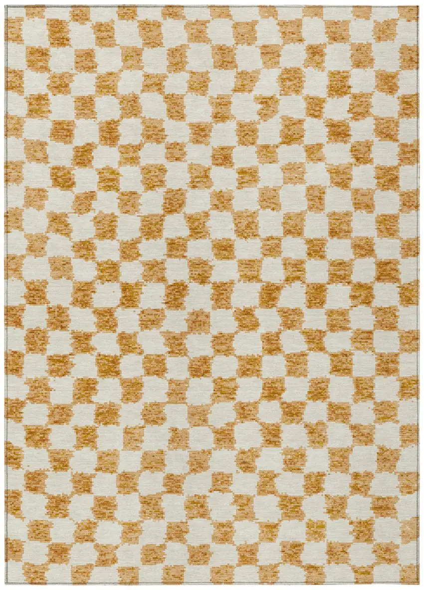 Orange And Ivory Geometric Washable Indoor Outdoor Area Rug Photo 1