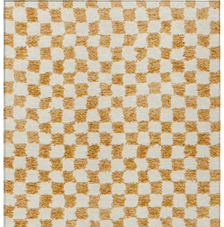 Orange And Ivory Geometric Washable Indoor Outdoor Area Rug Photo 4