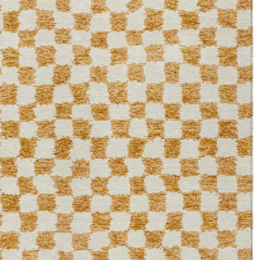Orange And Ivory Geometric Washable Indoor Outdoor Area Rug Photo 3