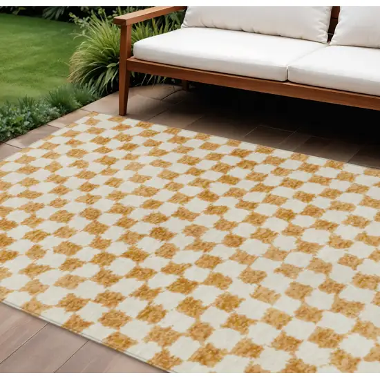 Orange And Ivory Geometric Washable Indoor Outdoor Area Rug Photo 2