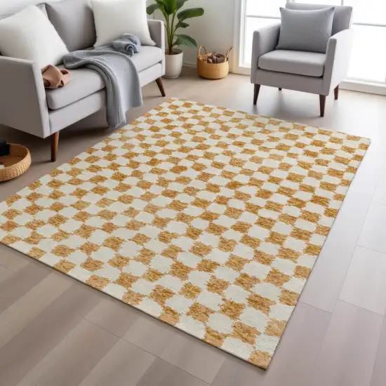 Orange And Ivory Geometric Washable Indoor Outdoor Area Rug Photo 6