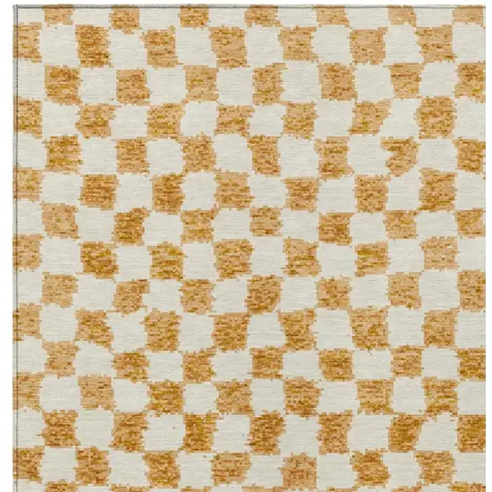 Orange And Ivory Geometric Washable Indoor Outdoor Area Rug Photo 6