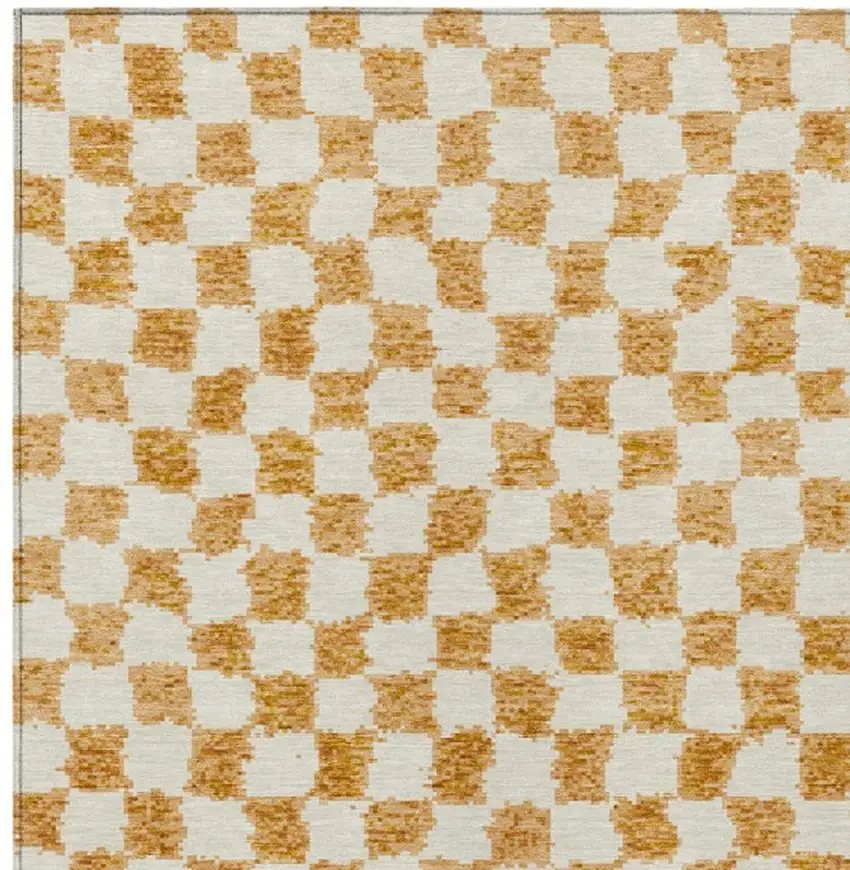 Orange And Ivory Geometric Washable Indoor Outdoor Area Rug Photo 6