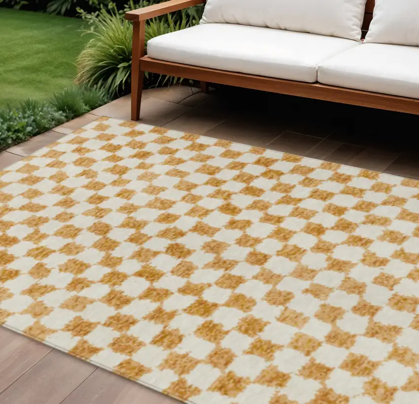 Orange And Ivory Geometric Washable Indoor Outdoor Area Rug Photo 2