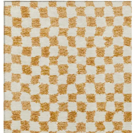 Orange And Ivory Geometric Washable Indoor Outdoor Area Rug Photo 3